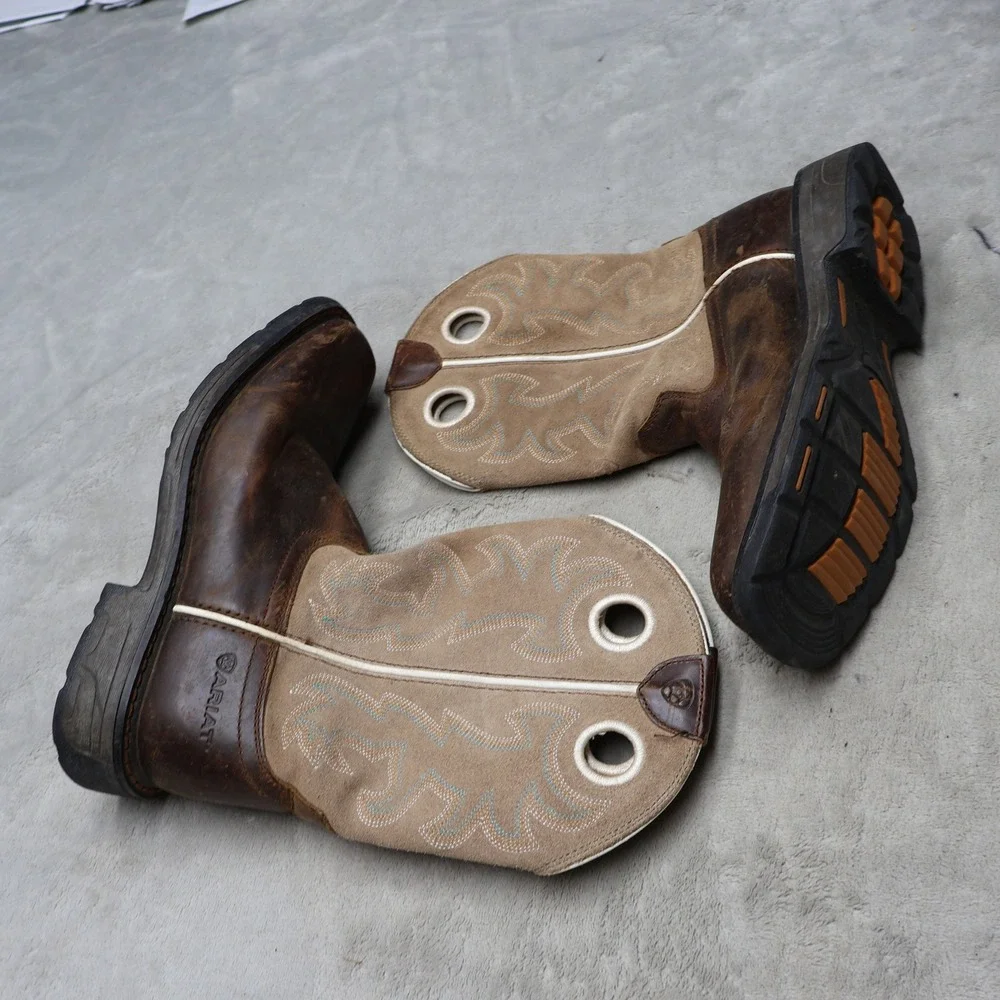 Ariat Kids 3.5 Workhog Western Boots Brown Leather Cowboy Square Toe Pull On